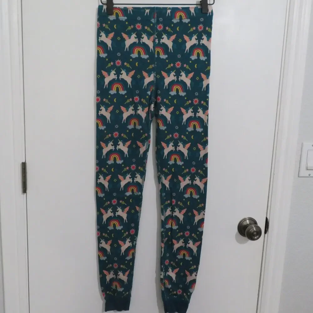 Hanna Andersson Sz 12 Teal Unicorn Kids Pajama Set Organic Cotton
